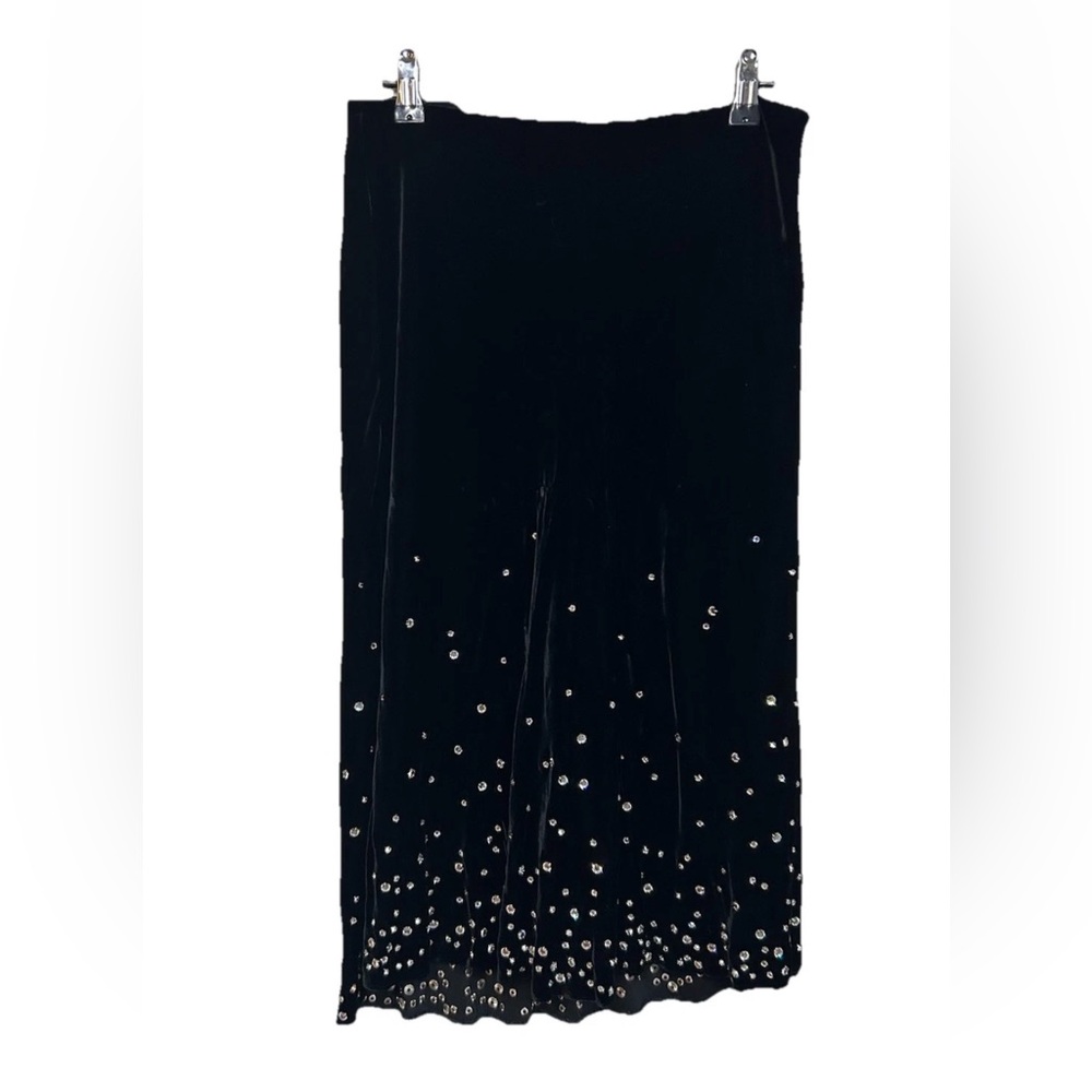 Vintage Y2K Blumarine Black Velvet Rhinestone Midi Skirt IT42 US6 Whimsigoth